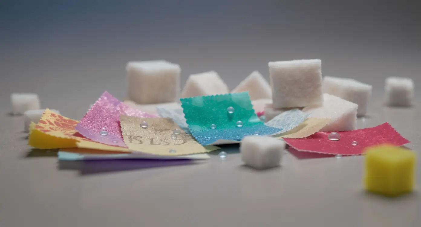 LSD-paperit ja sokerikuutiot, jotka sisältävät näkymätöntä hallusinogeenista ainetta.
